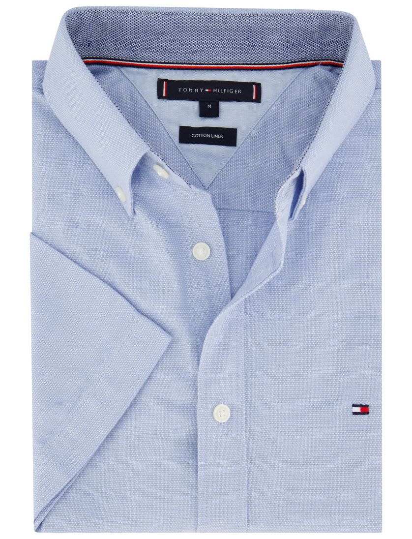 Overhemd Tommy Hilfiger casual korte mouw normale fit blauw effen