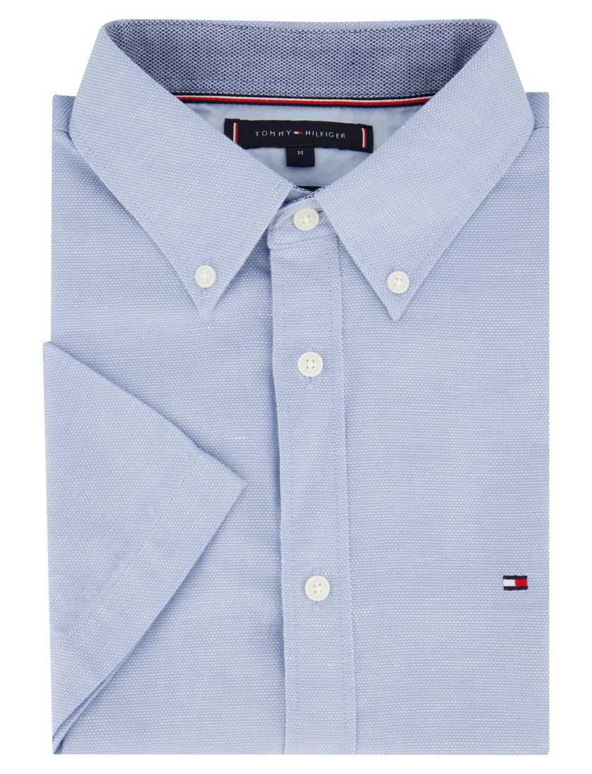 Overhemd Tommy Hilfiger casual korte mouw normale fit blauw effen