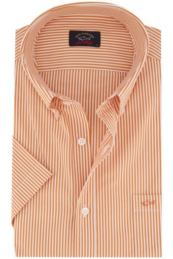 Paul & Shark Paul & Shark overhemd korte mouw oranje wit gestreept
