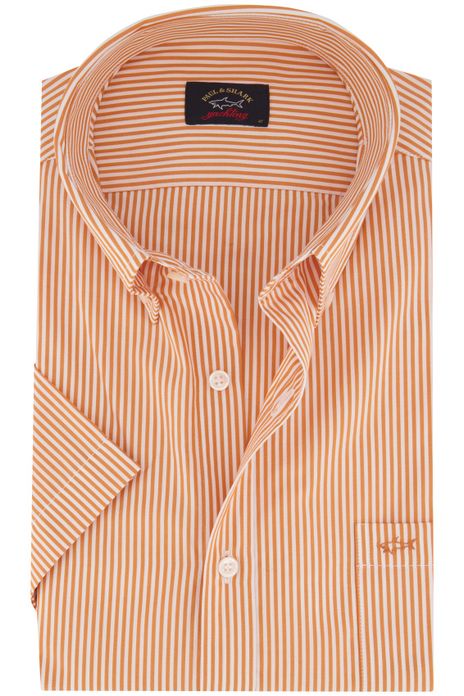 Paul & Shark overhemd korte mouw oranje wit gestreept