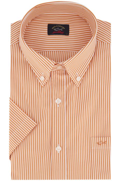 Paul & Shark overhemd korte mouw oranje wit gestreept