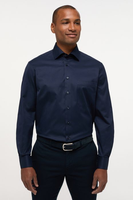 Eterna overhemd comfort fit donkerblauw effen katoen