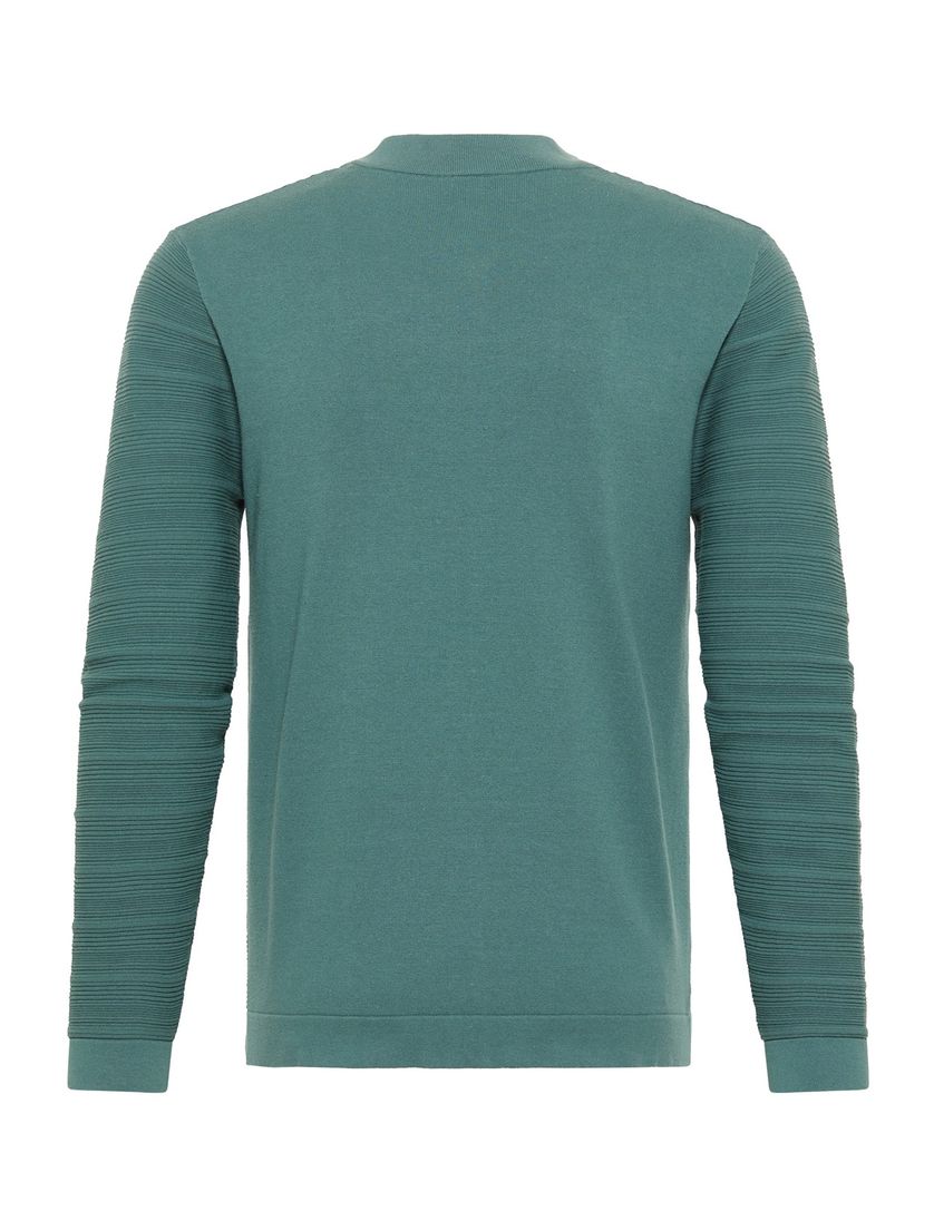 Blue Industry vest groen effen met strepen katoen opstaande kraag rits