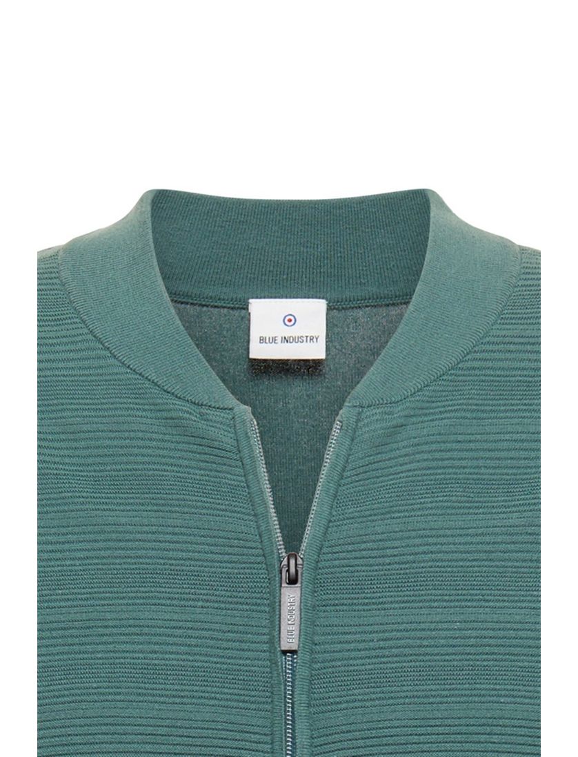 Blue Industry vest groen effen met strepen katoen opstaande kraag rits