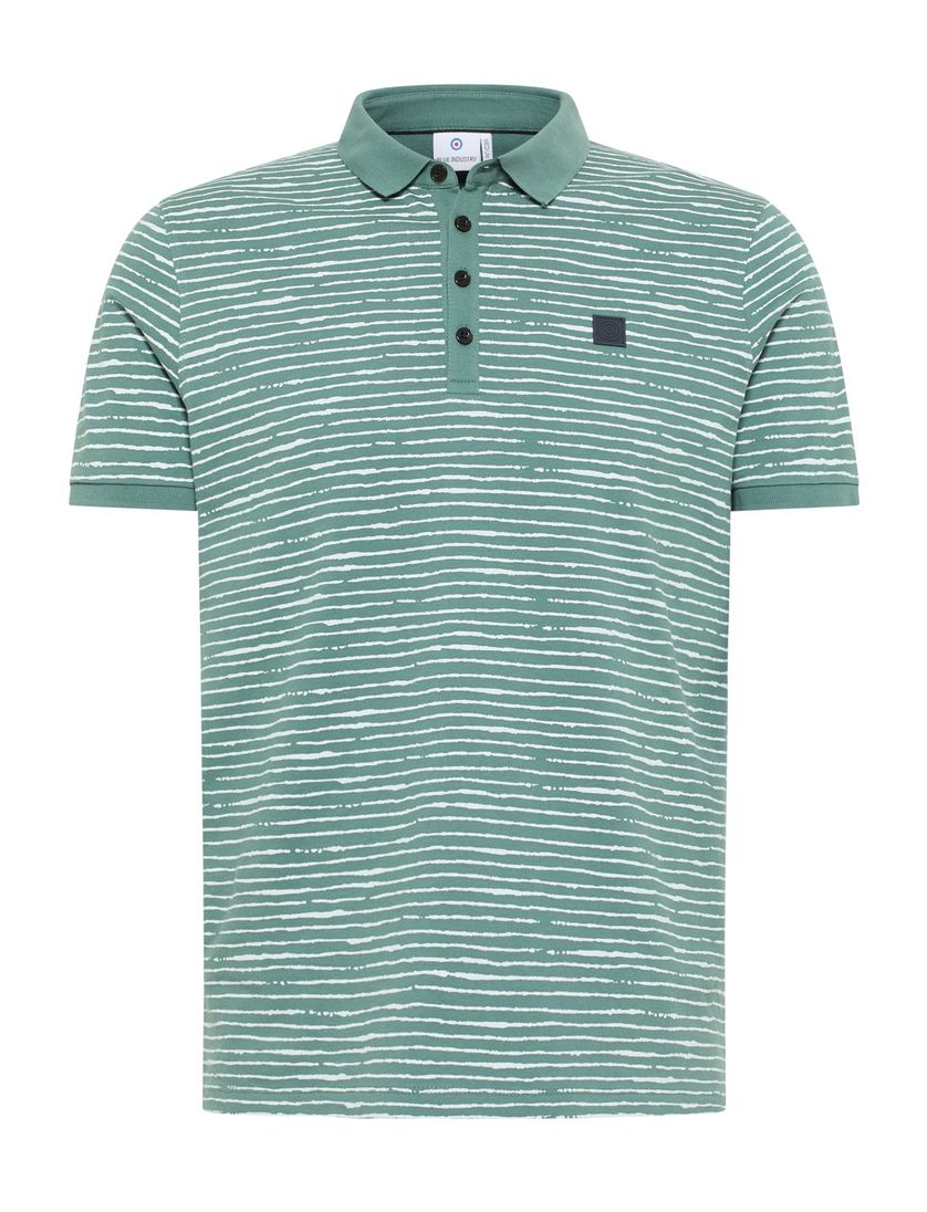 Blue Industry polo groen gestreept 4 knoops katoen slim fit