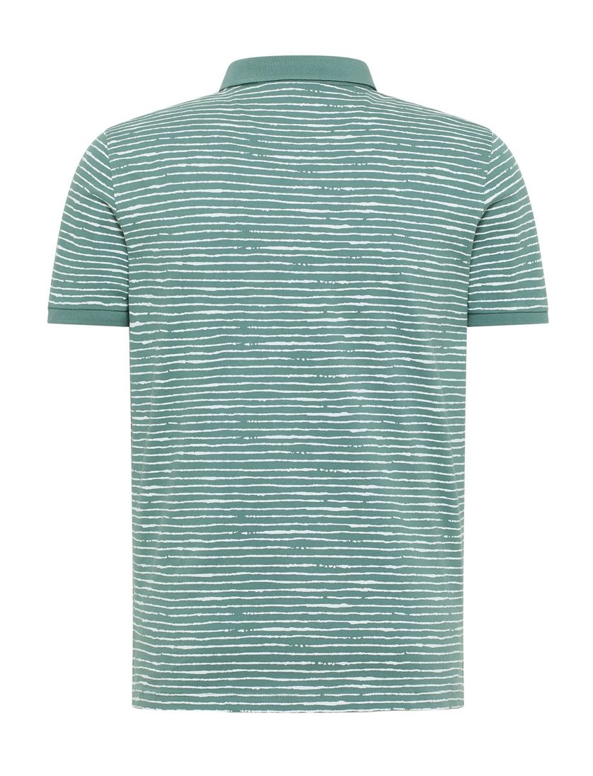 Blue Industry polo groen gestreept 4 knoops katoen slim fit
