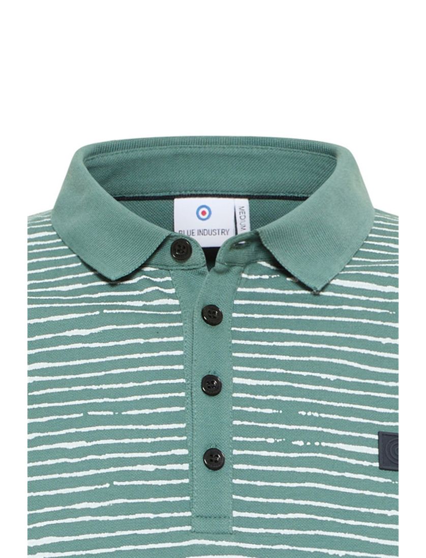 Blue Industry polo groen gestreept 4 knoops katoen slim fit