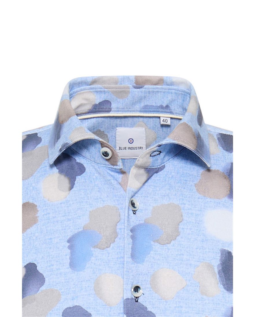 Blue Industry lichtblauw geprint casual overhemd slim fit katoen