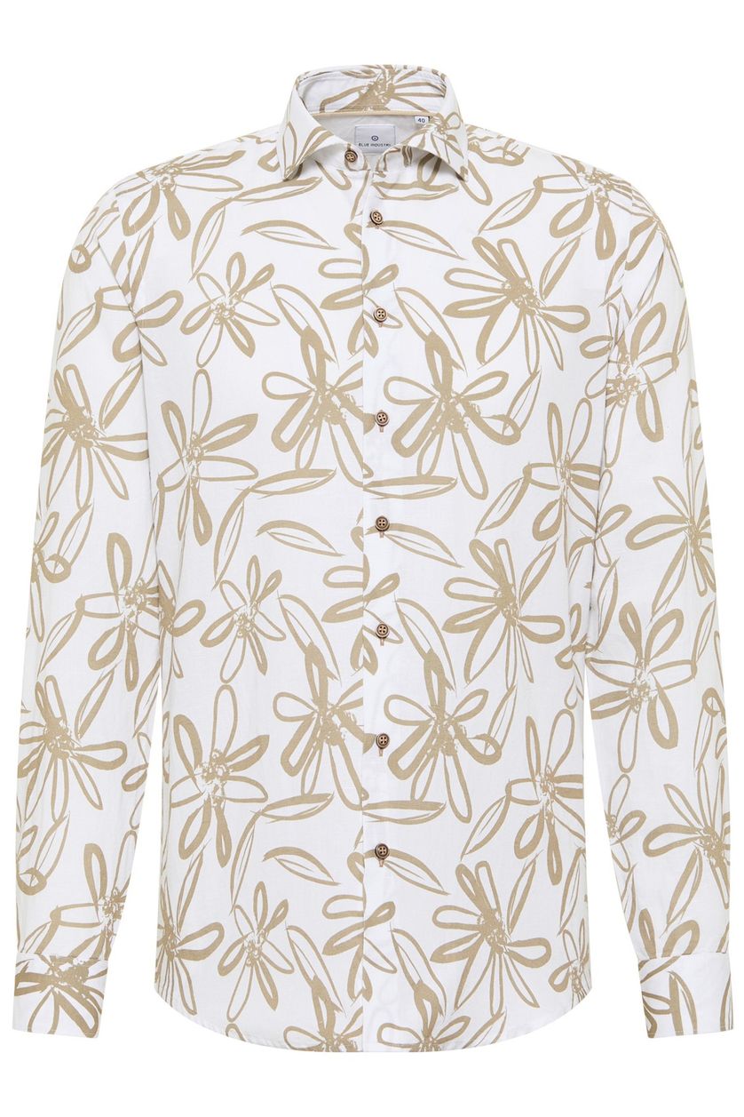 Blue Industry casual overhemd wit bruin linnen slim fit