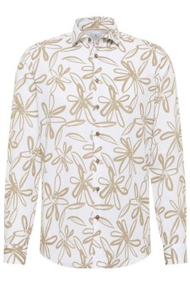 Blue Industry Blue Industry casual overhemd wit en bruin bloemen print linnen slim fit
