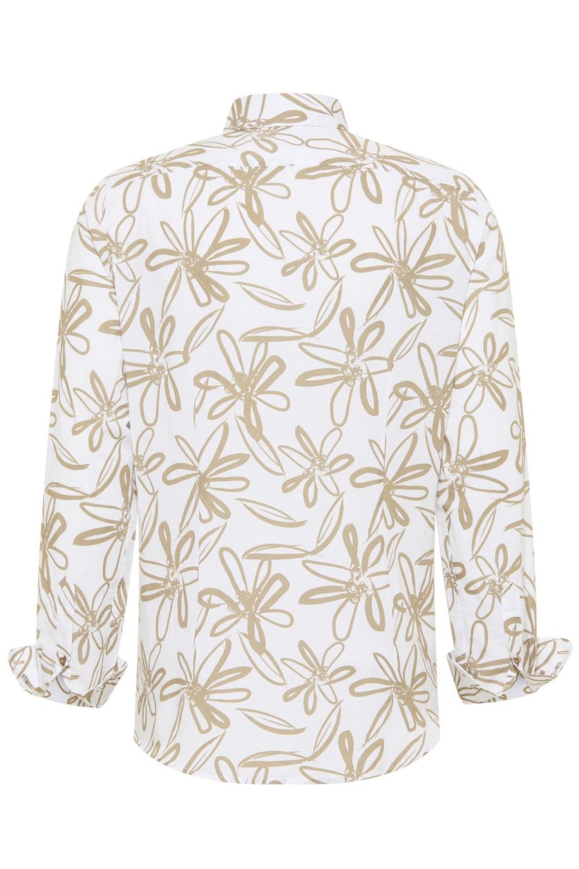 Blue Industry casual overhemd wit bruin linnen slim fit