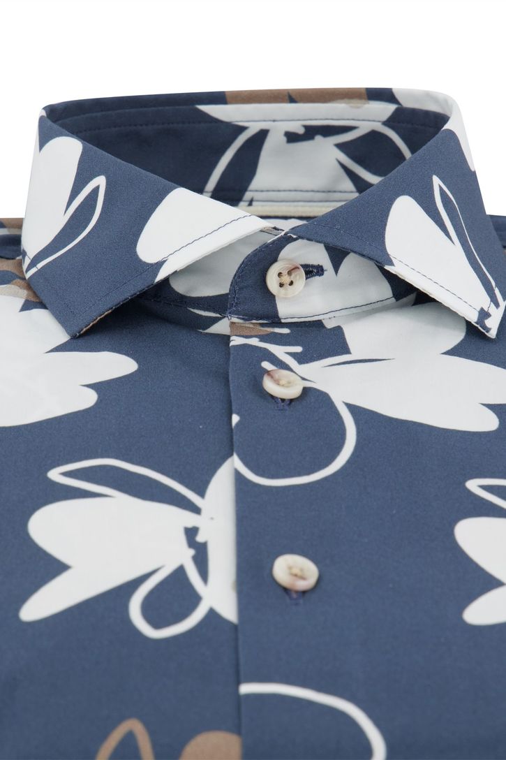 Blue Industry overhemd donkerblauw bloemprint katoen slim fit