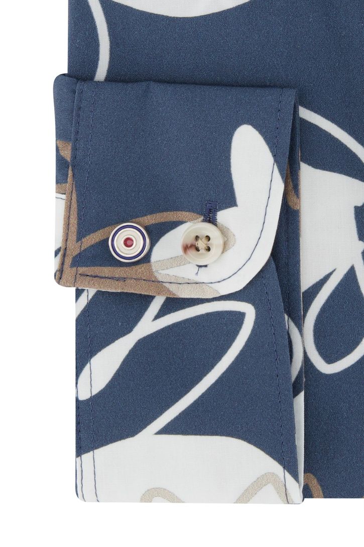 Blue Industry overhemd donkerblauw bloemprint katoen slim fit