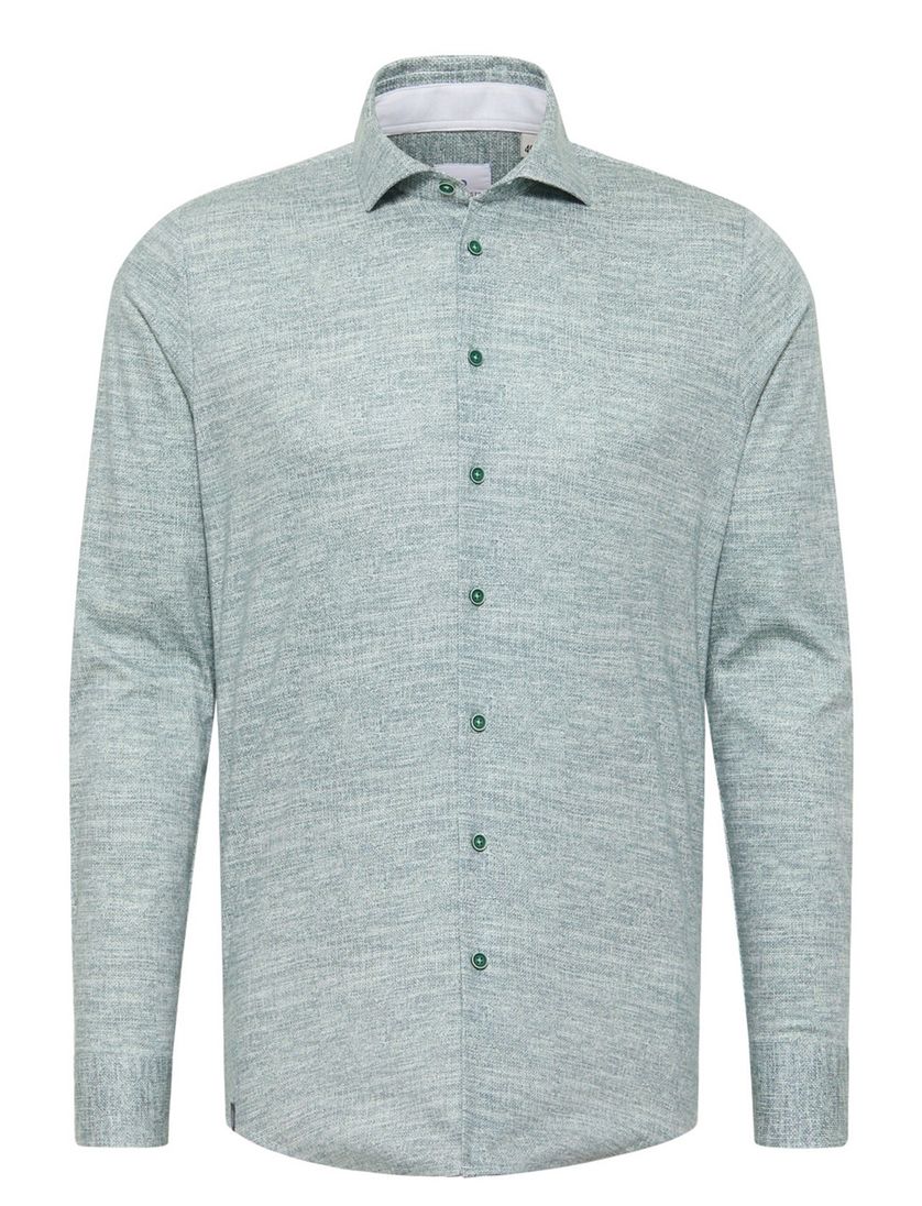 Blue Industry casual overhemd semi-wide spread boord groen katoen slim fit