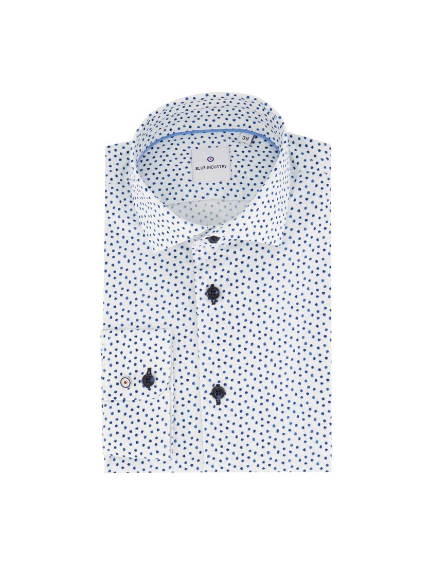 Casual Blue Industry overhemd slim fit blauw wit geprint katoen