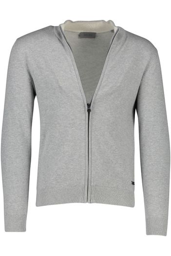 Pierre Cardin Pierre Cardin vest lichtgrijs effen katoen opstaande hals rits