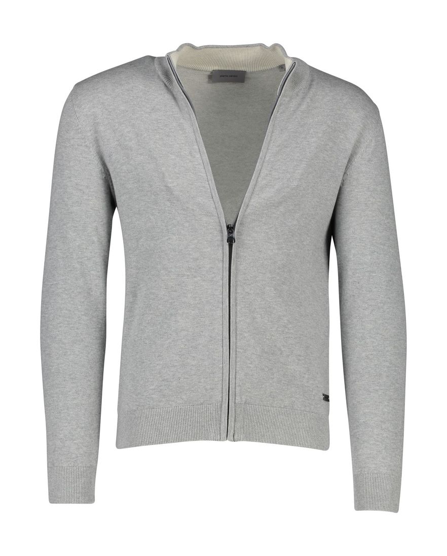 Pierre Cardin vest opstaande hals lichtgrijs rits effen katoen
