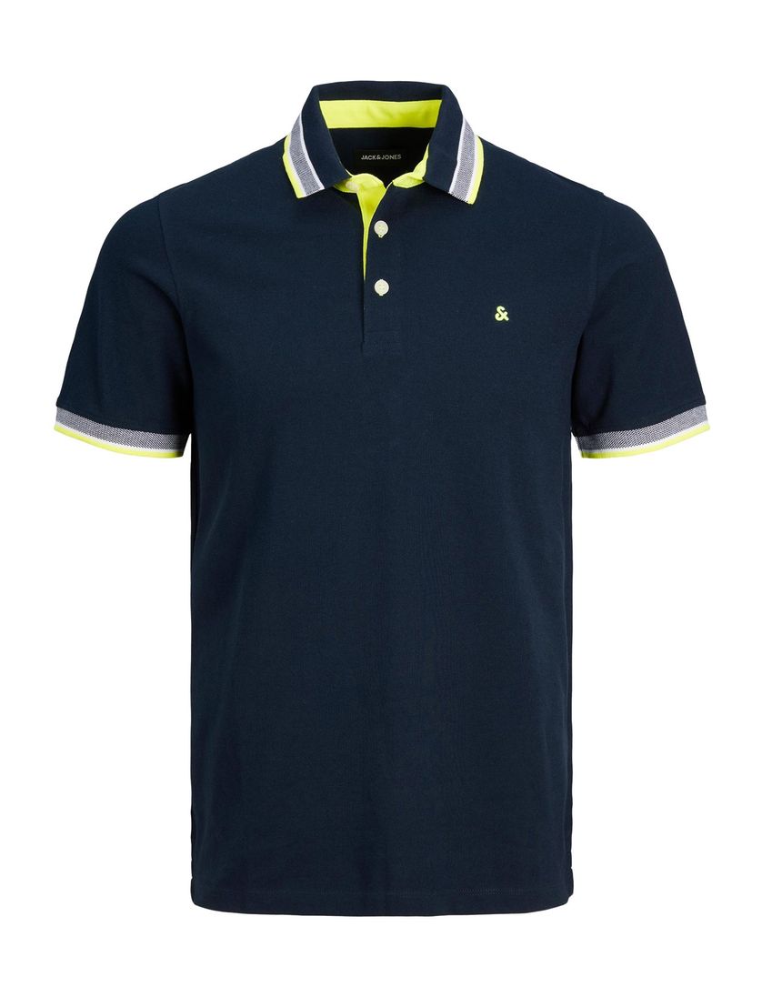 Jack & Jones polo normale fit donkerblauw neon effen katoen