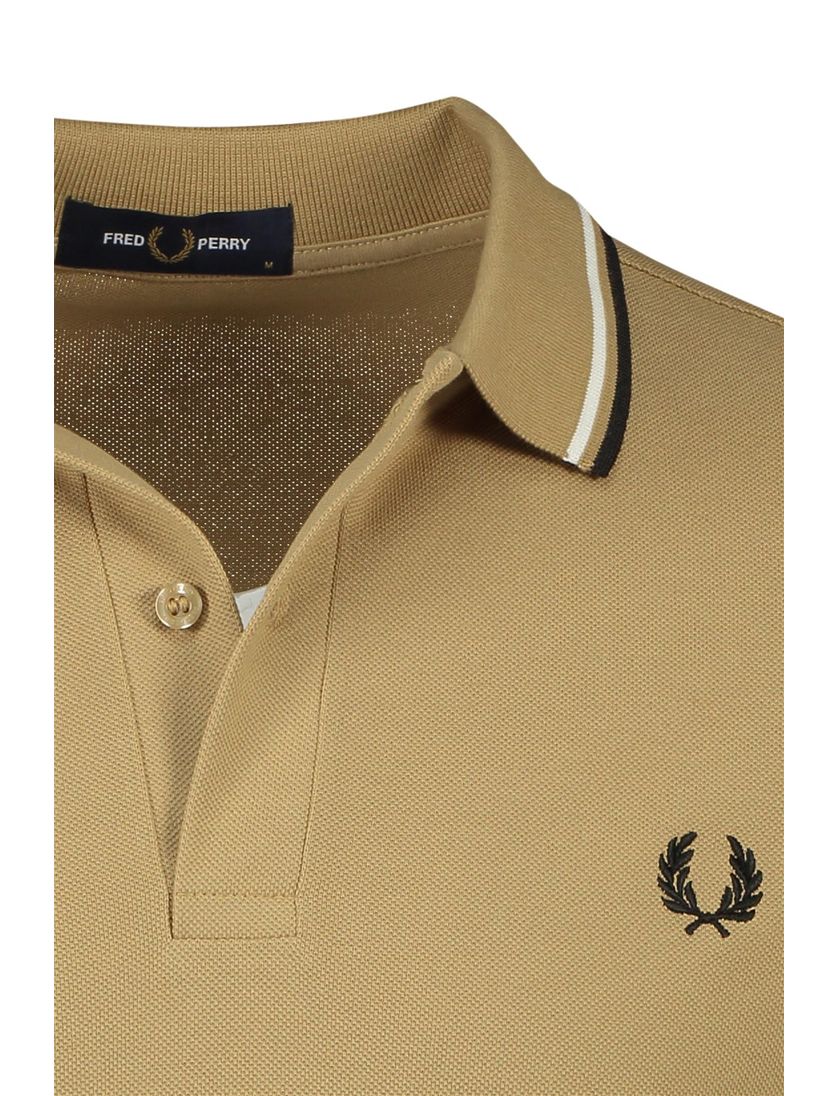 Fred Perry polo normale fit bruin met details effen katoen