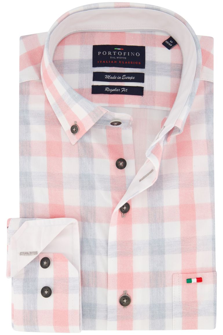 Portofino overhemd roze geruit