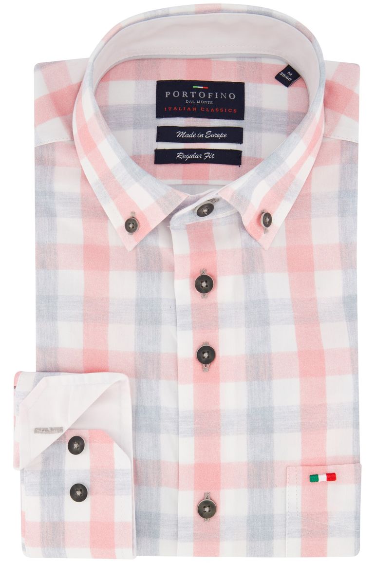 Portofino overhemd roze geruit