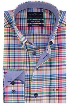 Portofino Portofino casual overhemd wijde fit multicolor geruit katoen