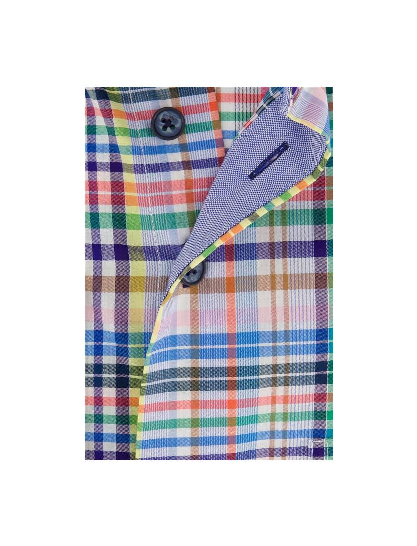 Portofino casual overhemd wijde fit blauw geruit katoen met borstzak