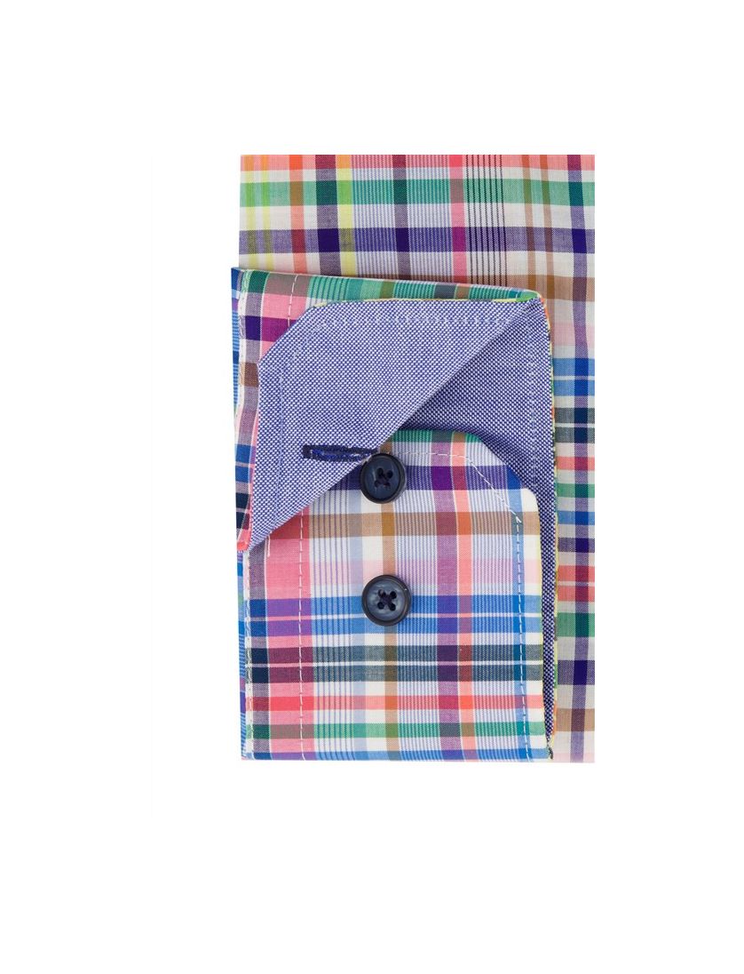 Portofino casual overhemd wijde fit blauw geruit katoen met borstzak