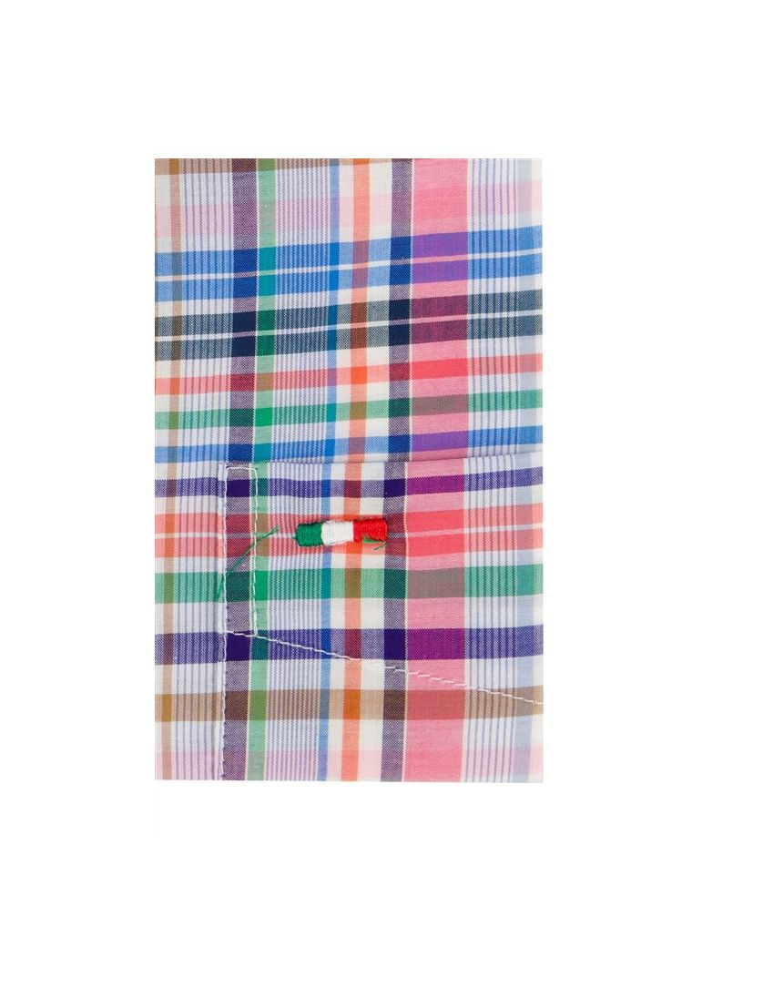 Portofino casual overhemd wijde fit blauw geruit katoen met borstzak