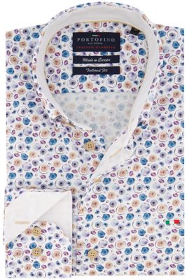 Portofino Portofino overhemd tailored fit blauw geprint katoen