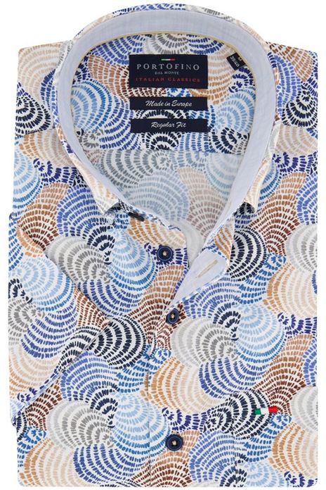 Portofino overhemd korte mouw regular fit blauw schelpen