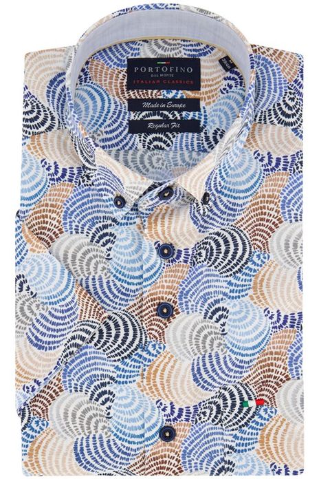 Portofino overhemd korte mouw regular fit blauw schelpen