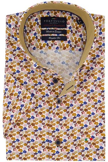 Portofino Portofino casual overhemd korte mouw regular fit bruin multicolor bloemen print katoen