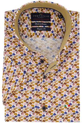 Portofino Portofino overhemd korte mouw regular fit bruin multicolor