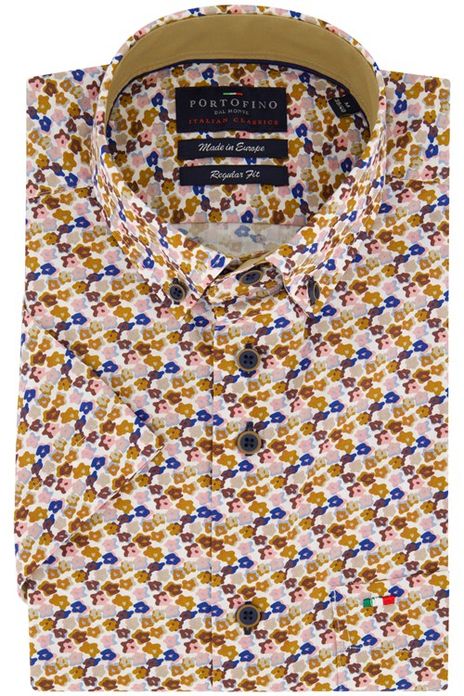 Portofino overhemd korte mouw regular fit bruin multicolor