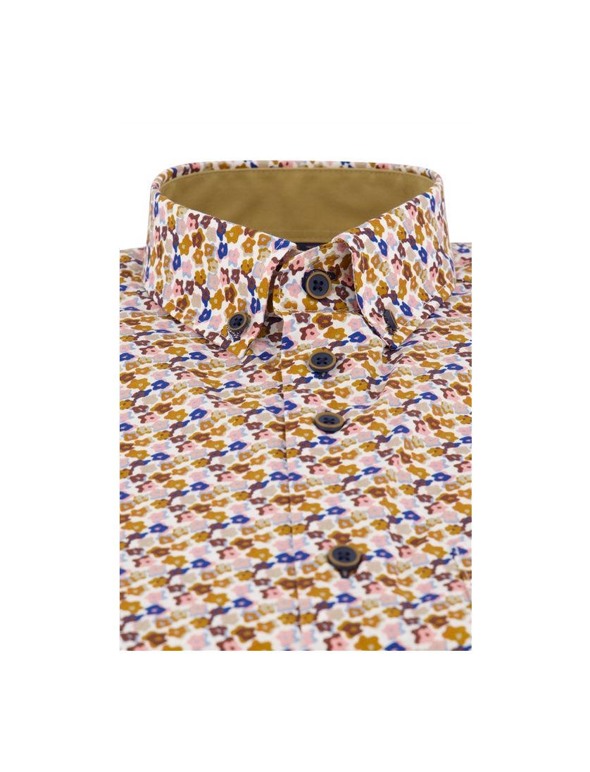 Portofino casual overhemd korte mouw regular fit bruin multicolor bloemen print katoen
