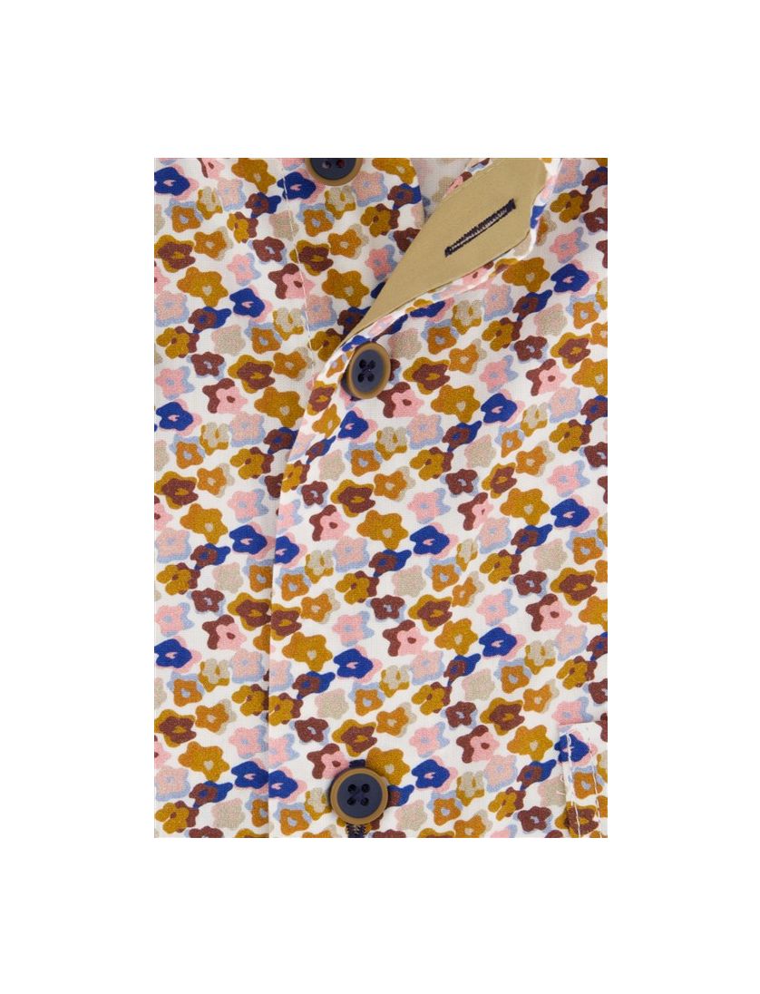 Portofino casual overhemd korte mouw regular fit bruin multicolor bloemen print katoen