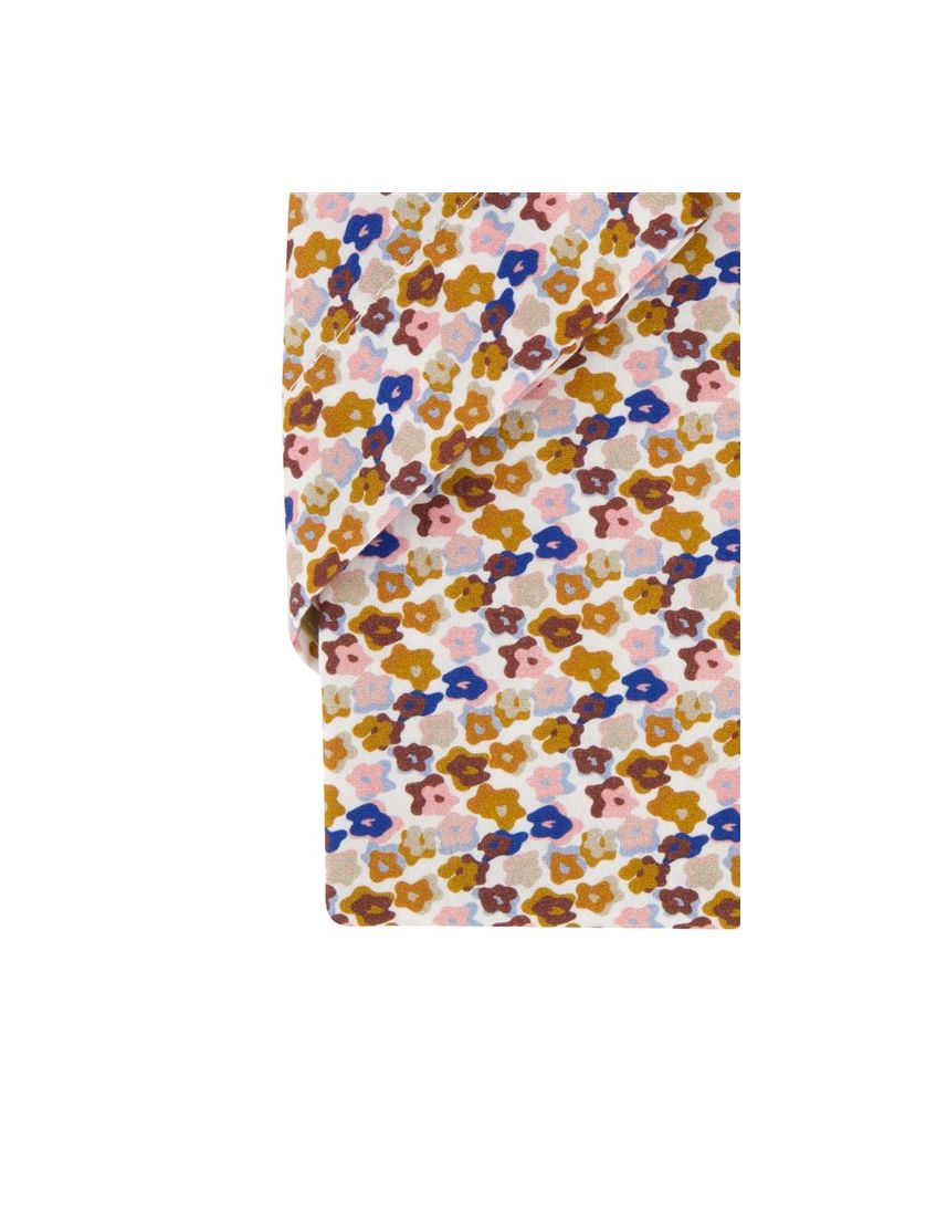 Portofino casual overhemd korte mouw regular fit bruin multicolor bloemen print katoen