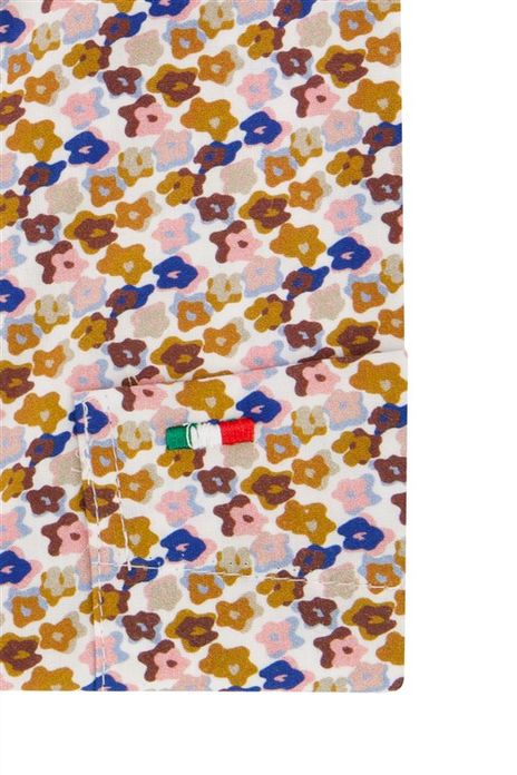 Portofino overhemd korte mouw regular fit bruin multicolor