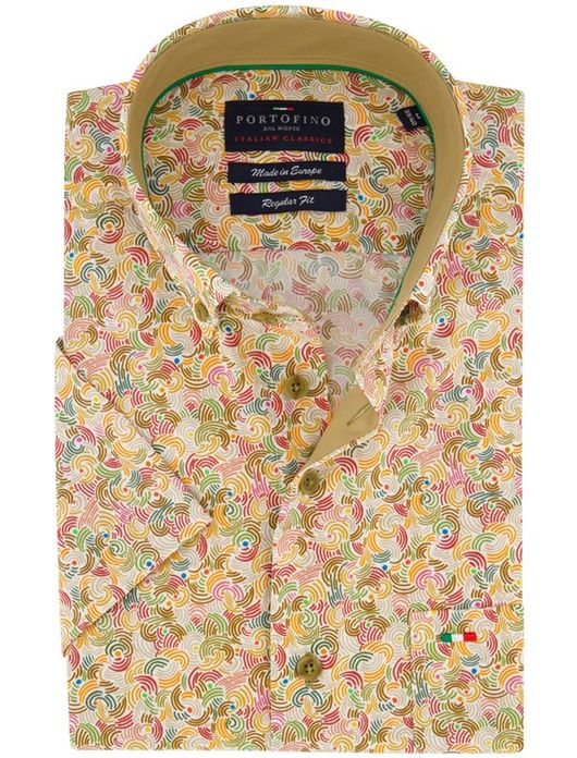 Portofino casual overhemd korte mouw regular fit groen geprint katoen