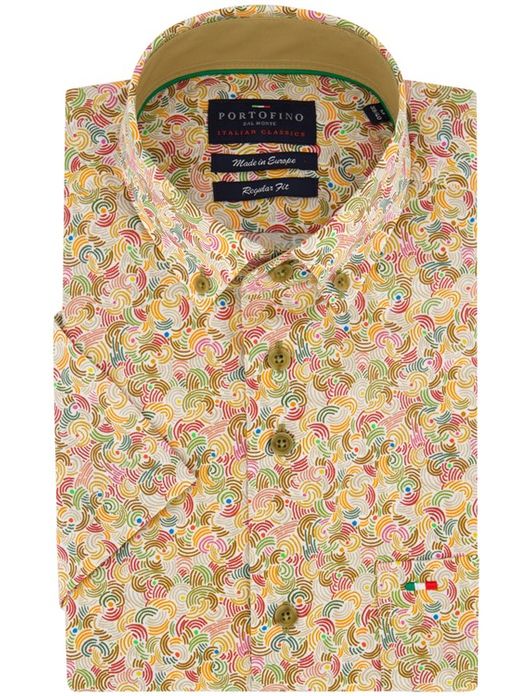Portofino casual overhemd korte mouw regular fit groen geprint katoen