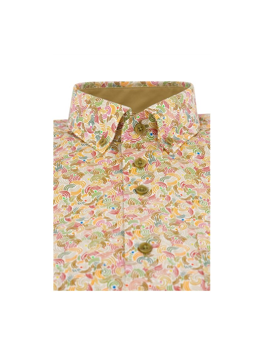 Portofino casual overhemd korte mouw regular fit groen bruin multicolor geprint katoen