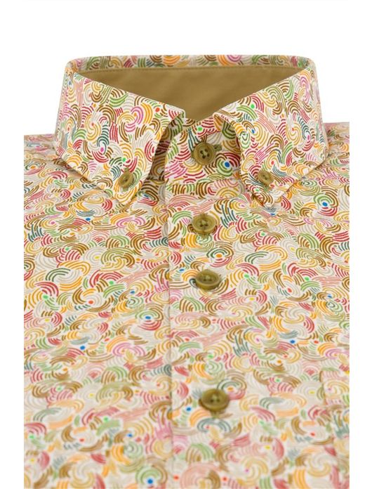 Portofino casual overhemd korte mouw regular fit groen geprint katoen