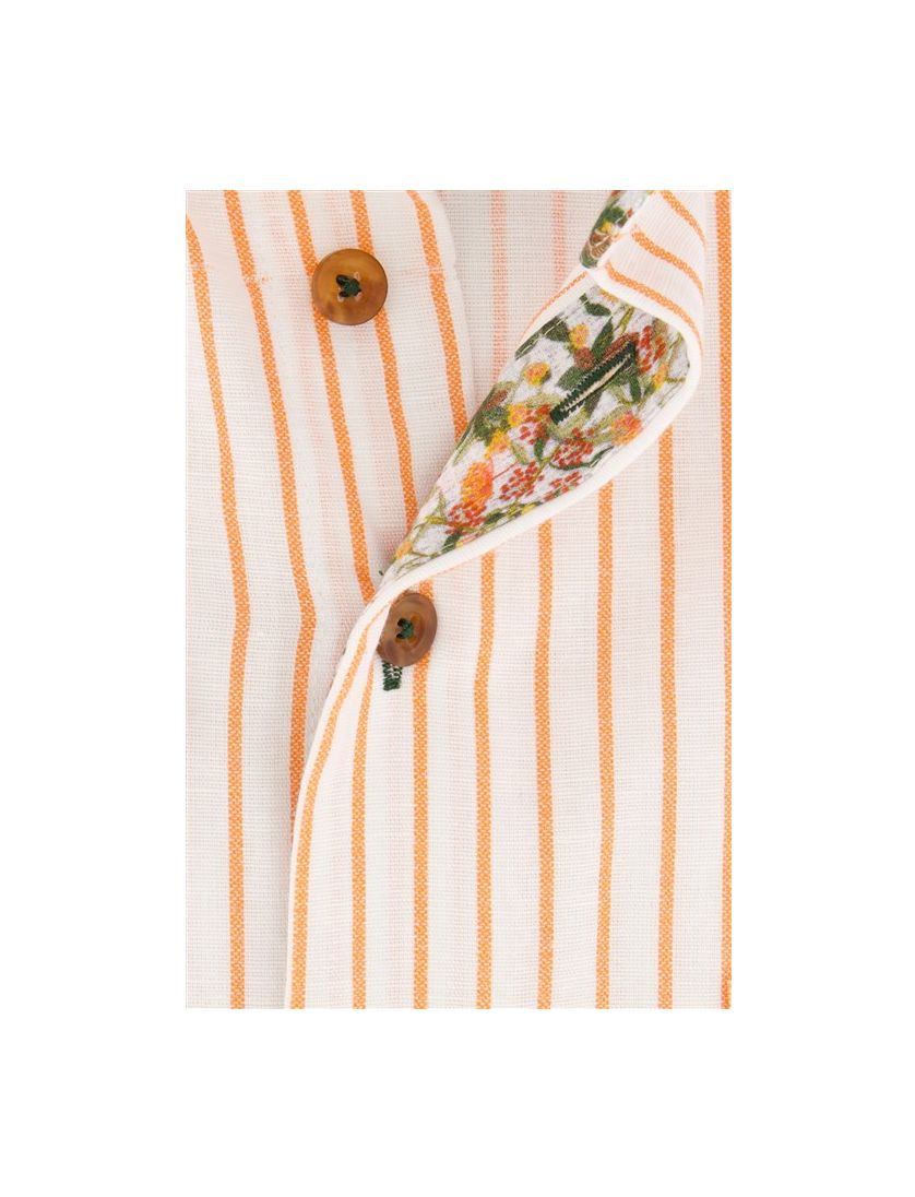 Portofino casual overhemd korte mouw regular fit oranje verticaal gestreept linnen