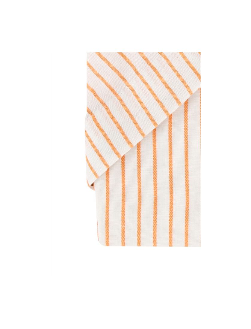 Portofino casual overhemd korte mouw regular fit oranje verticaal gestreept linnen