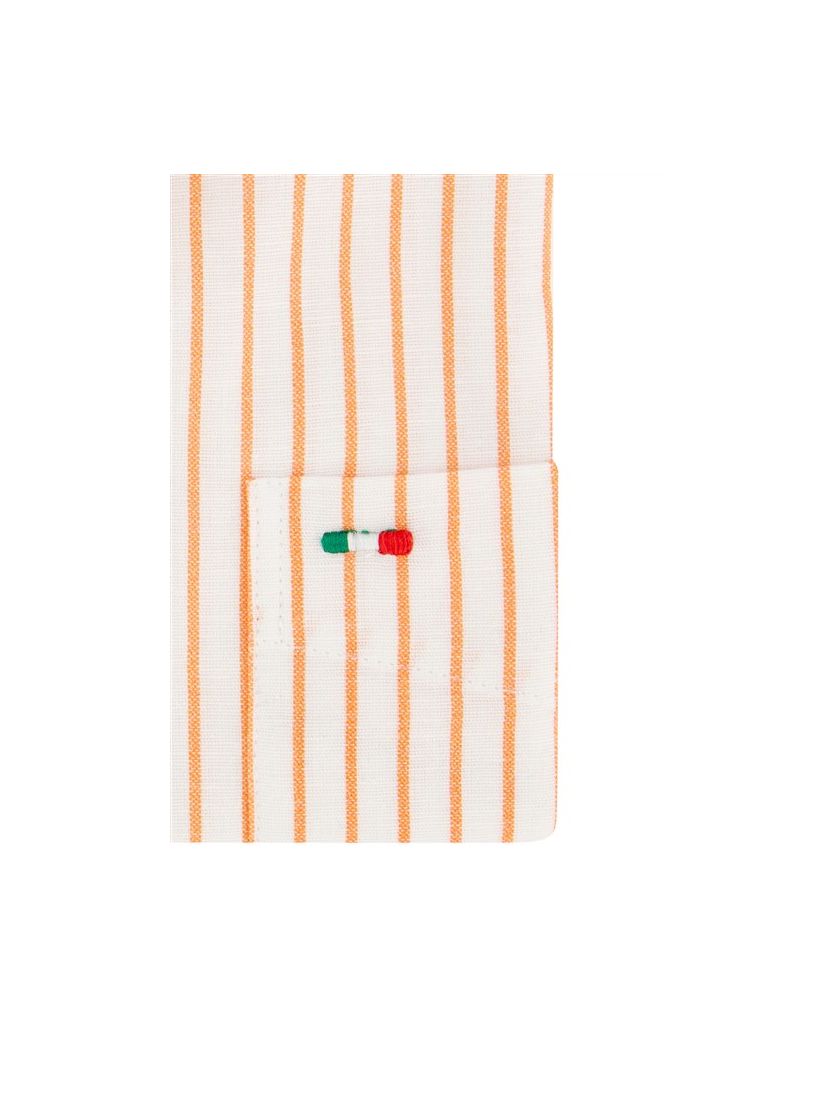 Portofino casual overhemd korte mouw regular fit oranje verticaal gestreept linnen