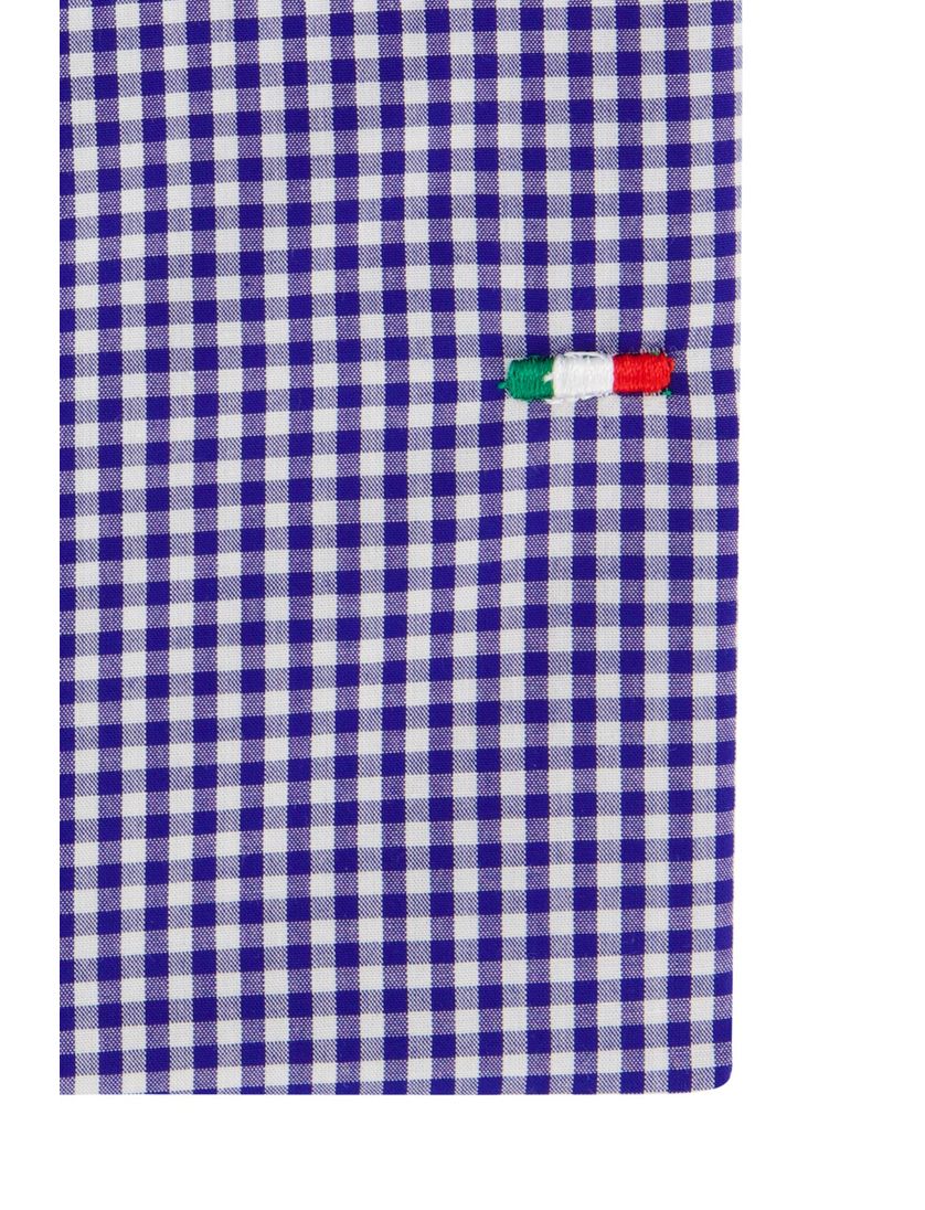 Portofino overhemd mouwlengte 7 tailord fit blauw geruit katoen