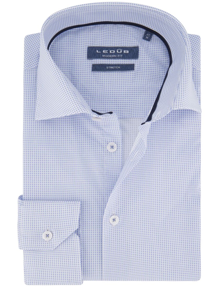Geprint Ledub overhemd Modern Fit lichtblauw