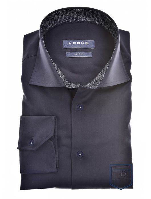 business overhemd Ledub Modern Fit donkerblauw effen katoen normale fit