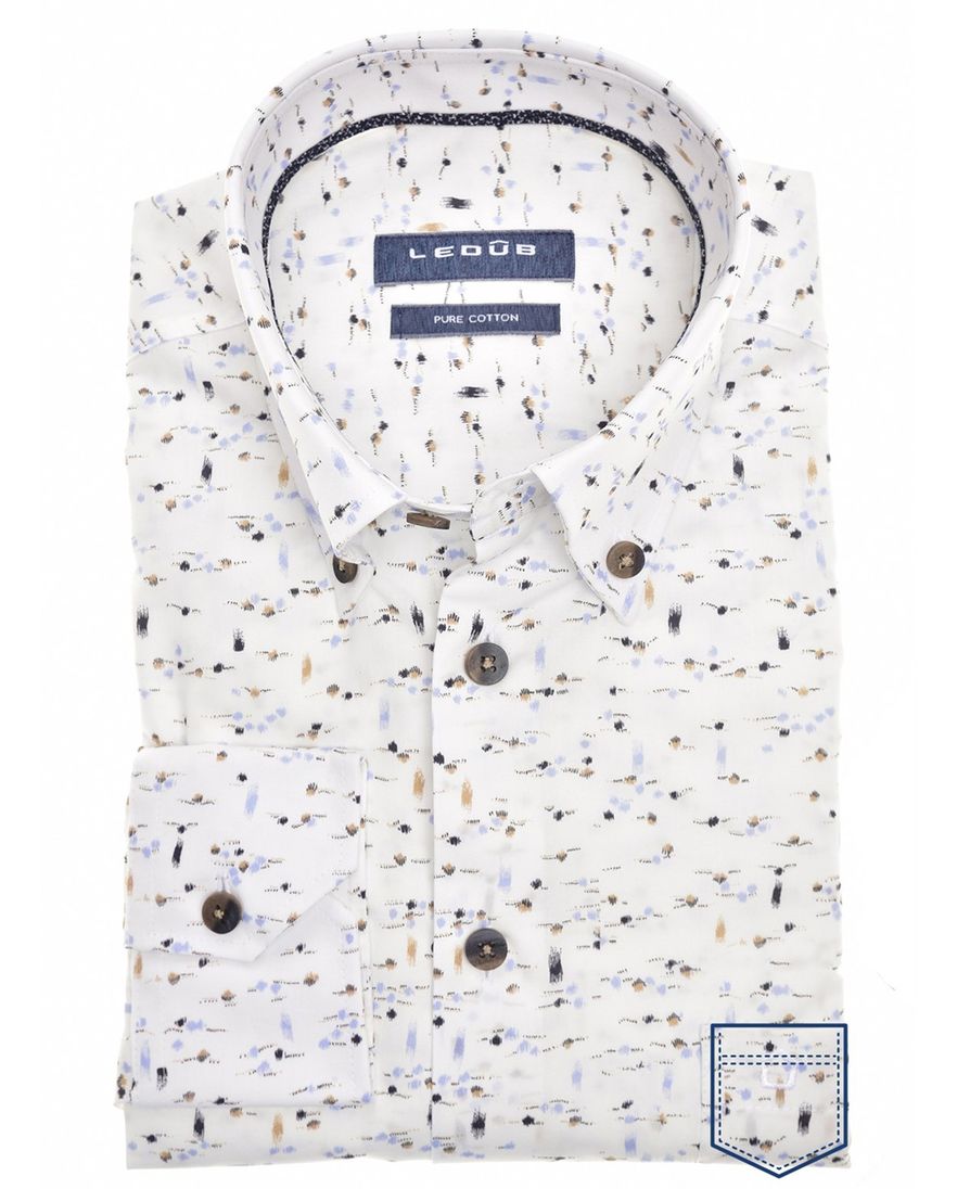 Wit geprint katoen Ledub business overhemd normale fit